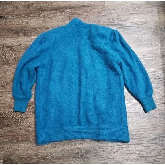 Jamie Teal Blue Angora Open-Front Long-sleeve Cardigan/Sweater Medium - Picture 4 of 16